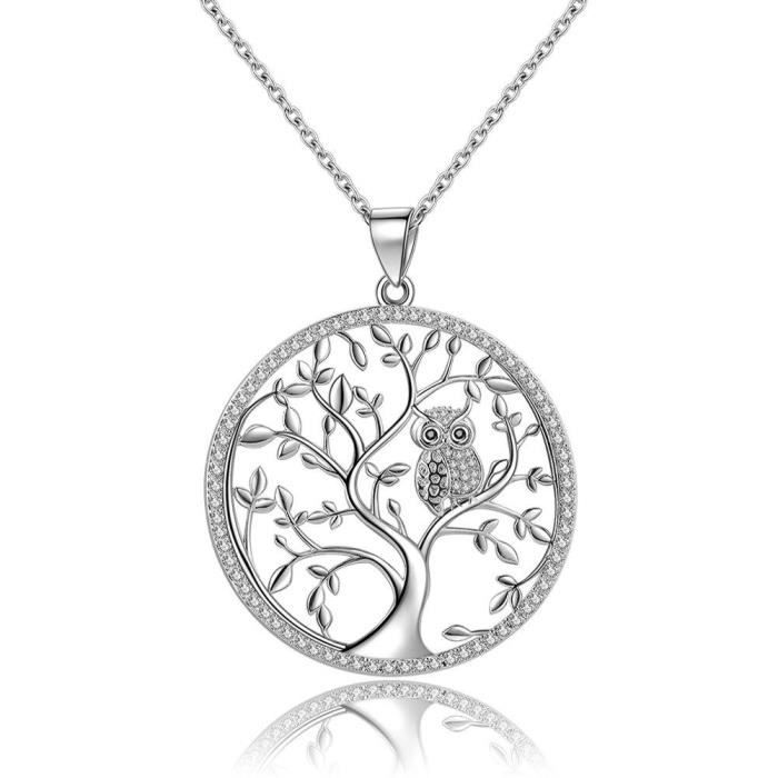 18/" Argent 925 Deux Tons Diamant Noir Accent Collier Chouette