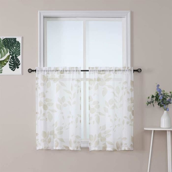 1 pièce Store Court avec Rideau à Volants Motif Fleur Naturel LinTimes Disque Rideau Rideau Court pour Cuisine Rideau Bistro Rideaux Style Maison de Campagne avec Cordon de Serrage 132x38cm