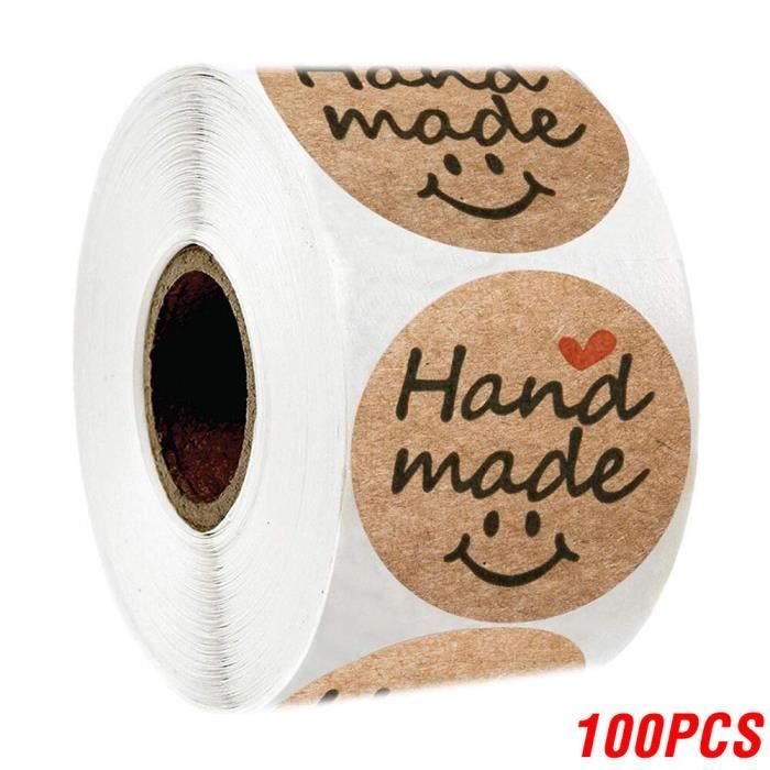 Gommette,1 pouce papier Kraft Vintage fait à la main avec amour  autocollants pour paquet merci papeterie étiquettes - [H0515]-100PCS