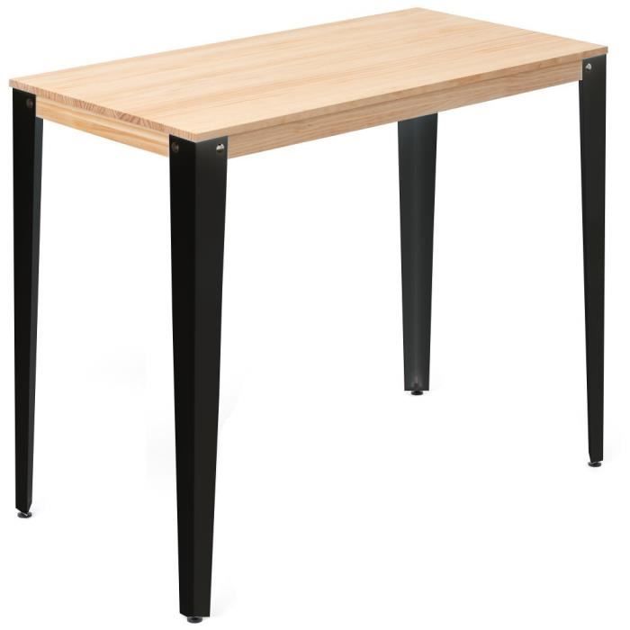 table mange debout - box furniture - lunds - métal noir - bois pin naturel - style scandinave