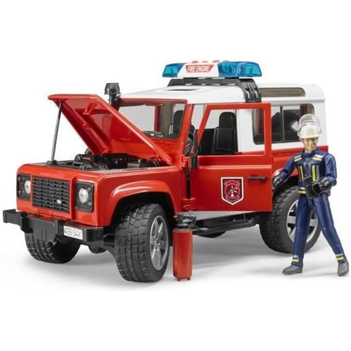 véhicule de pompiers land rover defender bruder - modèle 1:16 avec module son et lumière