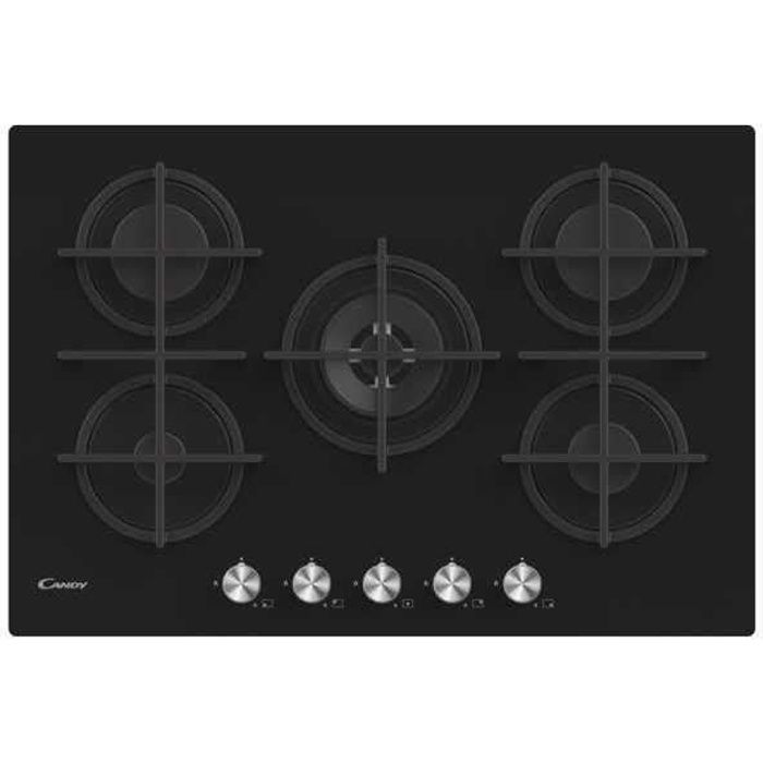 Table Gaz - CANDY - CVG74WPB - 5 plaques de cuisson - Allumage électronique - Noir