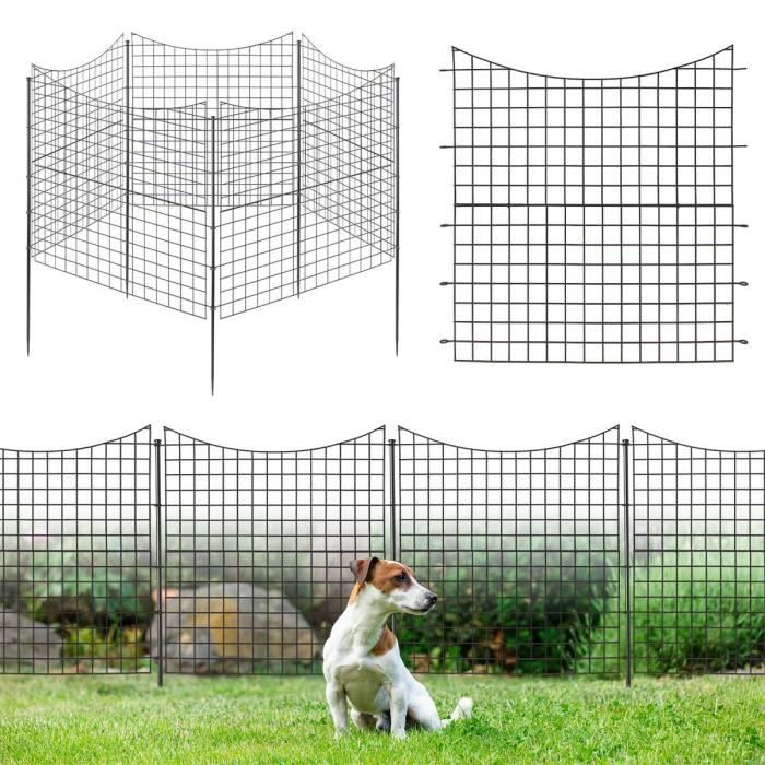 COSTWAY Clôtures de Jardin en Métal Enduit de Poudre Résistant à Rouille 5 Panneaux Barrière Jardin Exterieur Décoratives 87 x 98CM