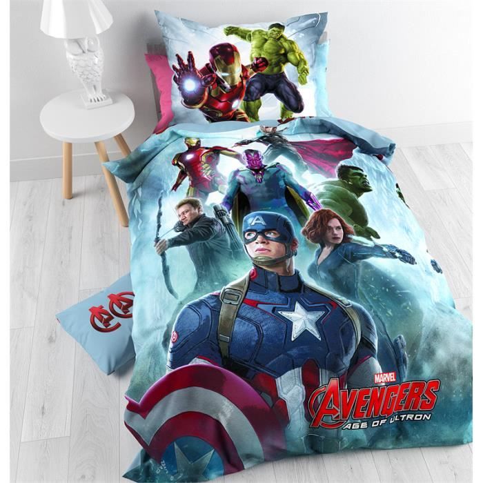 Parure De Lit Avengers 140x200 Cm + 1 Taie D'oreiller 63x63 Cm - 100% Coton, Lavable, Thème Marvel - Idéale Chambre Enfant, Cadeau Fan Super-héros - 2