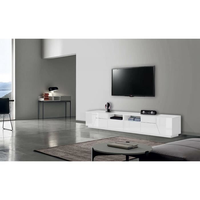 Dmora - Meuble TV Gregorio Buffet bas de salon avec 4 portes base meuble TV 100% Made in Italy 260x43h46 cm Blanc brillant Dmora - Meuble TV Gregorio Buffet bas de salon avec 4 portes base meuble TV 100% Made in Italy 260x43h46 cm Blanc brillant