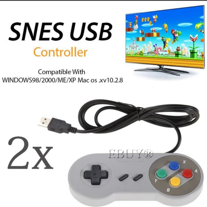 4 Manettes USB SNES (Super Nintendo) Pour PC Et Mac - Plug And Play, Câble 6 Pieds - Gris, Style Rétro, Parfait Pour Les émulateurs !