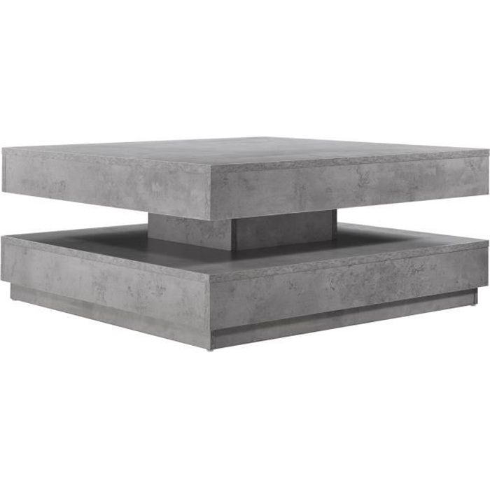 [en.casa] Table Basse avec Plateau Tournant Panneau de Fibre de Bois Gris Béton 76 x 76 x 38 cm