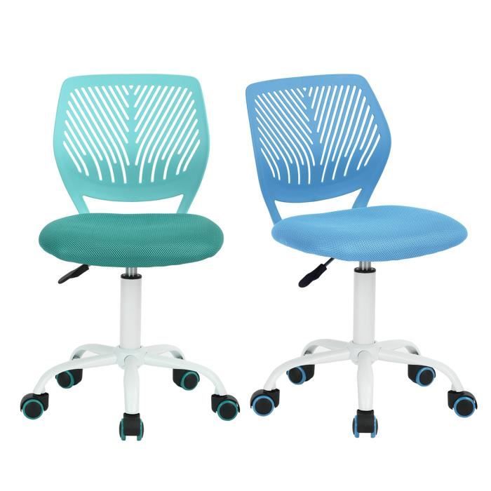 furniturer lot de 2 chaise de bureau adolescents hauteur réglable avec siège en tissu ergonomique, turquoise+bleu