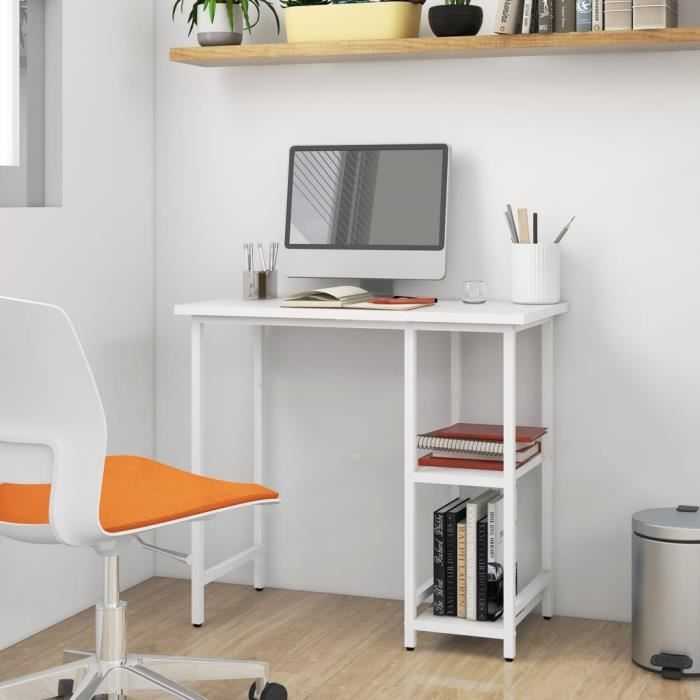 Bureau D'ordinateur Mati Blanc 138x50x76 Cm - Avec 2 Tiroirs - Feldmann-Wohnen