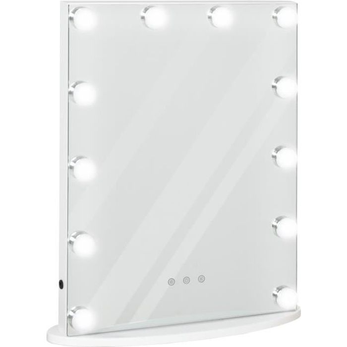 Miroir maquillage Hollywood lumineux LED intensité réglable pour coiffeuse  HOMCOM - Blanc - Cdiscount Maison
