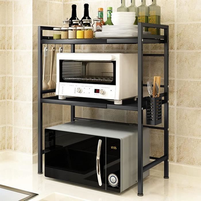 KEDIA. Support de Four à Micro-Ondes Étagère de rangement Étagère de Cuisine Support Tablette (40/64*36.5*78cm, Noir)