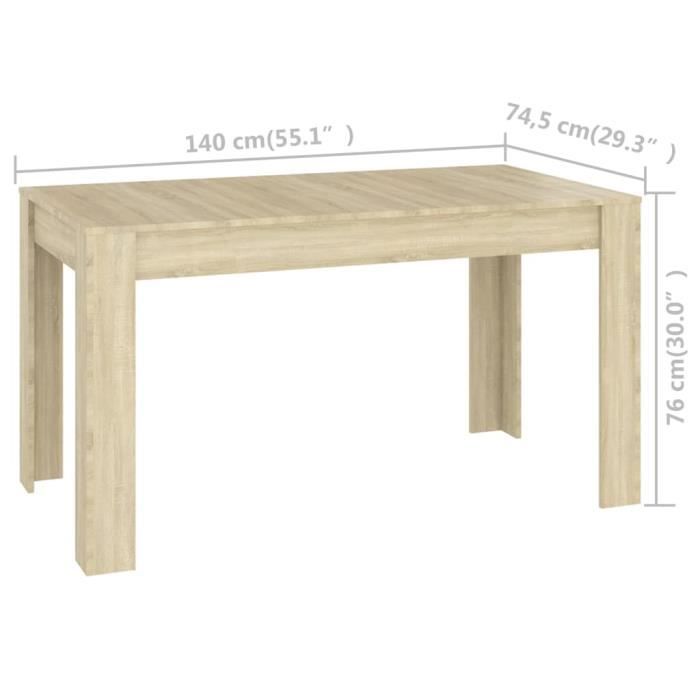 Table de salle à manger Chêne sonoma - KIMISS - 140x745x76 cm - Bois - Marron - Contemporain - Design