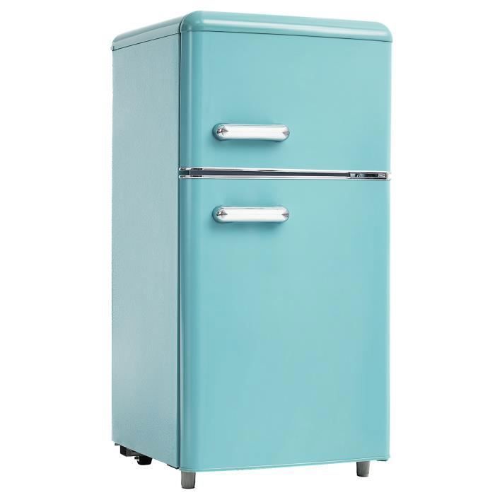 Réfrigérateur combiné - LANGTU - Combiné rétro - 72L - 2 portes - Bleu