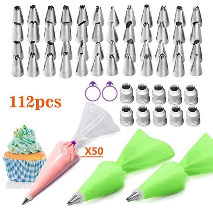 Kit 9 Pièces Douilles Pâtisserie – 6 Douilles Inox + Adaptateur + Poches Réutilisables – Décoration Gâteaux & Biscuits