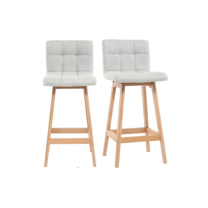 Miliboo - Tabourets de bar en tissu gris clair et bois H67.5 cm (lot de 2) KLARIS Miliboo - Tabourets de bar en tissu gris clair et bois H67.5 cm (lot de 2) KLARIS