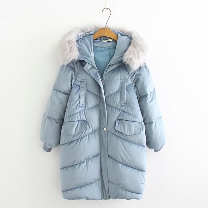 Doudoune Femme Grande Taille Cheveux Longs Epais Grand Col Fourrure Bleu Bleu Achat Vente Doudoune Cdiscount