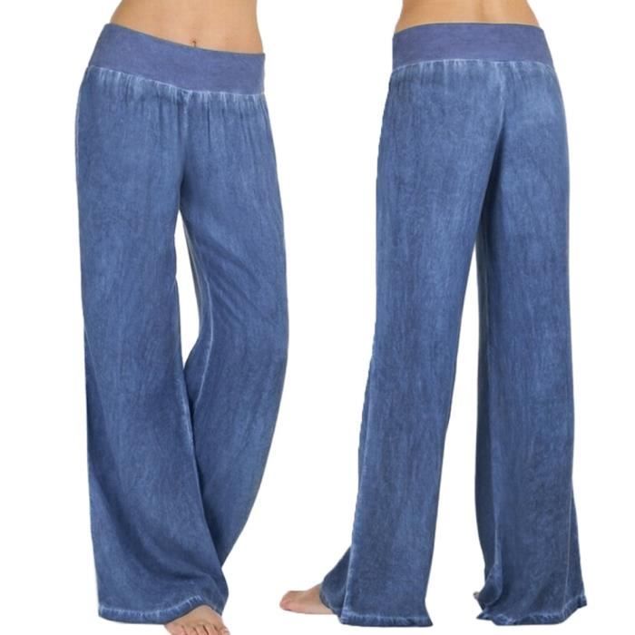 Femmes casual taille haute élastique denim jambes larges pantalons jeans pantalons vente chaude pas cher