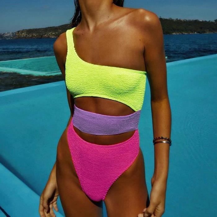 Maillot de bain une pièce Sexy, asymétrique épaule dénudée, Bandage, imprimé, dos nu