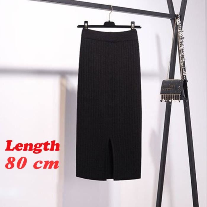 BUJNIE Jupe Midi Femme Tricot Automne Hiver - Jupe Mi-Longue Fendue Droite Décontractée