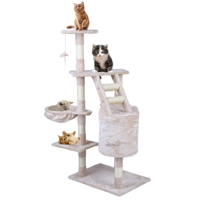 Arbre à Chat 120 Cm Heybly - Grande Base Stable, 4 Niveaux, Griffoirs Sisal, Hamac, Jouet, Pour Chats Adultes