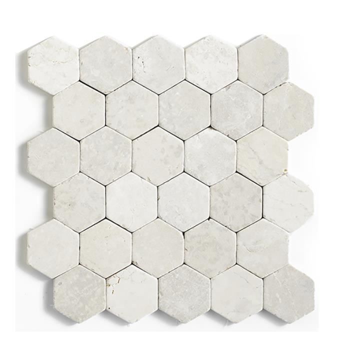 Carrelage mosaïque - Plaque de mosaïque mur et sol en marbre naturel coloris blanc - 33 x 33 cm