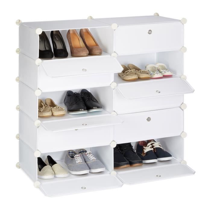 relaxdays meuble chaussures cubes rangement 10 casiers plastique chaussures modulable diy hxlxp: 90x94x37 cm, couleurs -