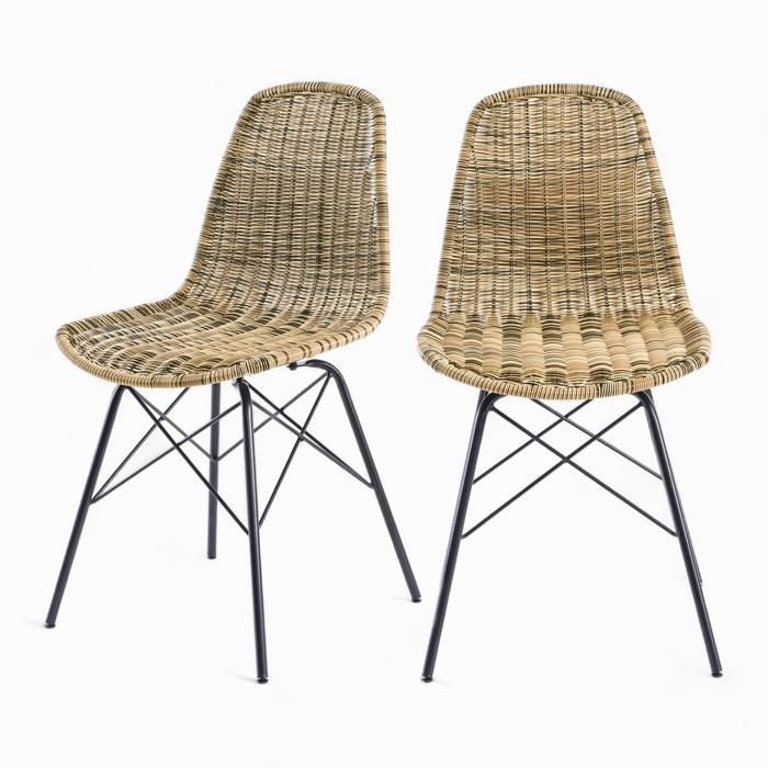 Lot de 2 chaises de jardin en résine tressée marron - Tiptur - Maison Pavane