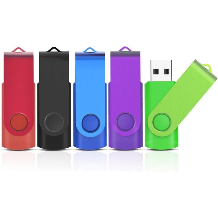 Clés USB 8 Go - Lot De 10 - USB 2.0 - Coque Métal Rotative - Couleurs Assorties Avec Cordon - Pour Stockage Ou Cadeaux