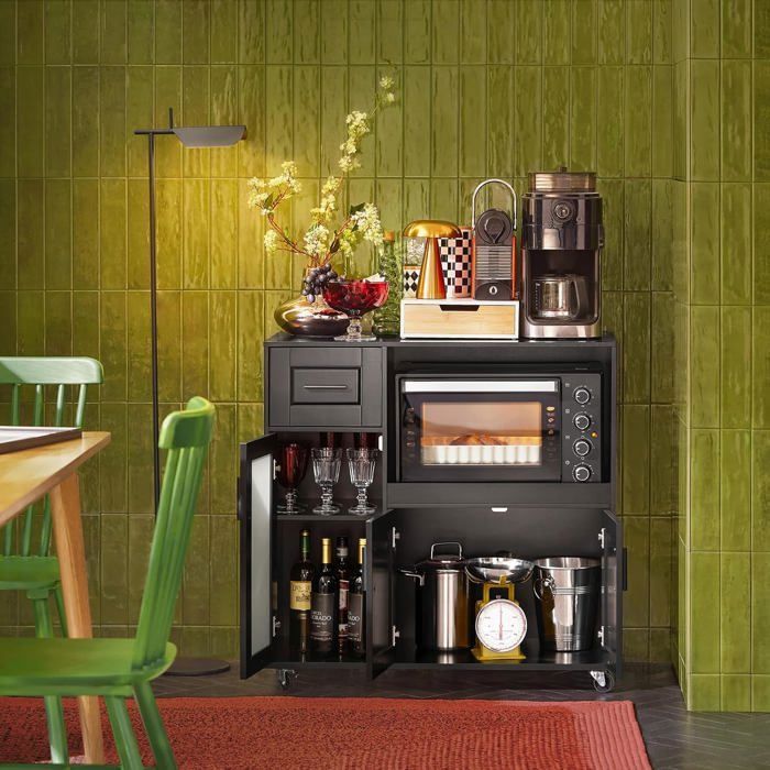 Buffet de Cuisine sur Roulettes avec 3 Portes 1 Tiroir – Meuble de Rangement Idéal Entrée ou Cuisine 88 5x40x89 cm Noir FSB78-SCH Buffet de Cuisine sur Roulettes avec 3 Portes 1 Tiroir – Meuble de Rangement Idéal Entrée ou Cuisine 88 5x40x89 cm Noir FSB78-SCH