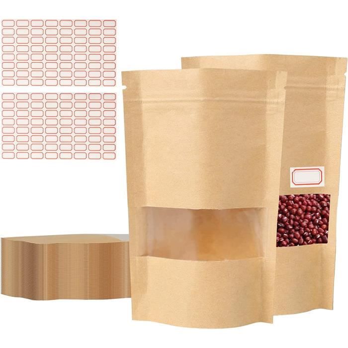 25 Sachets Kraft Fenêtre 30×20 Cm – Zip Alimentaire Réutilisable Pour Café, Noix, Bonbons & Snacks