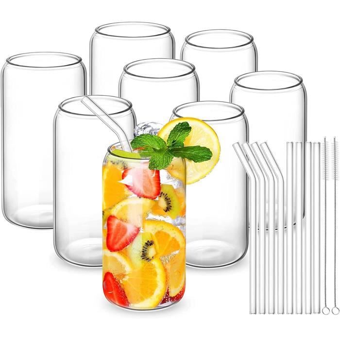 Verre à Cocktail Avec Couvercle Et Paille - 500ml, Verre Borosilicate, Paille Inox, Soucoupe Incluse - Pour Café Glacé, Smoothie, Bière, Mojito