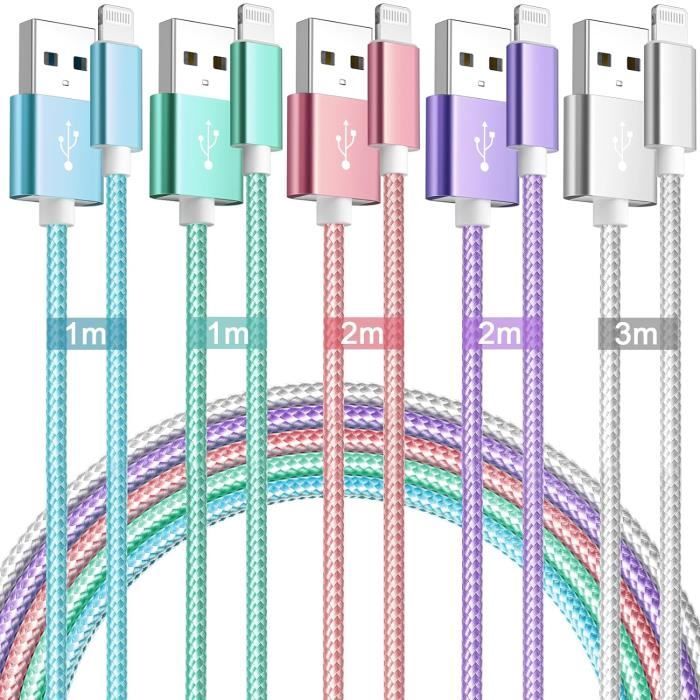 Câble iPhone [1m+1m/Lot de 2] Cable Chargeur iPhone Certifié MFi Câble  Lightning avec Connecteur Résistant Fil Charge Rapide Compatible avec iPhone  13/12/11/Pro Max/XS/XR/X/8/7/7Plus/6s/6/SE,iPad : : Informatique