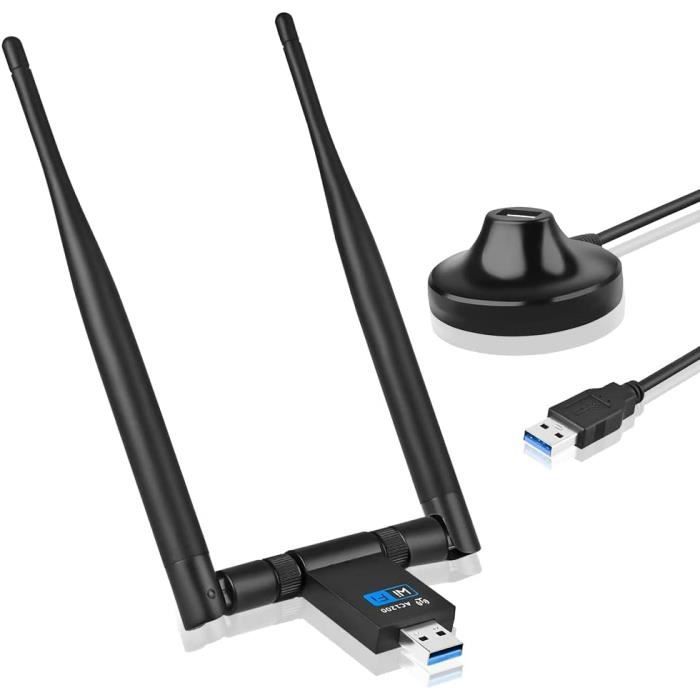 BNGXR Clé WiFi Puissante AC 1300 Mbps, cle WiFi USB pour PC à Windows 11108.187,Adaptateur