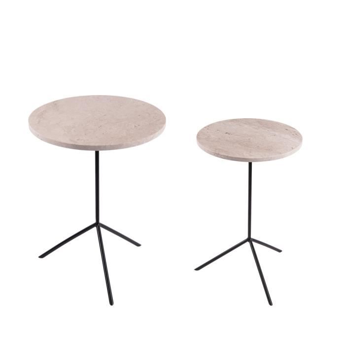 set de 2 tables basses rondes en travertin - table passion - contemporain - design - beige