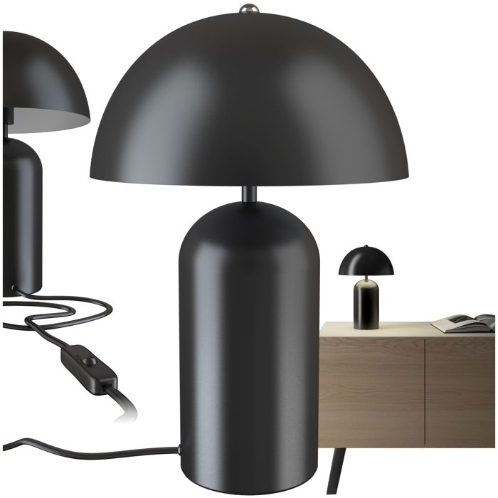 Luminaire - TECTAKE - Lampe rétro ALTEA en acier au design champignon années 70 lumière indirecte 40 W Ø 25 x 37 cm - Noir