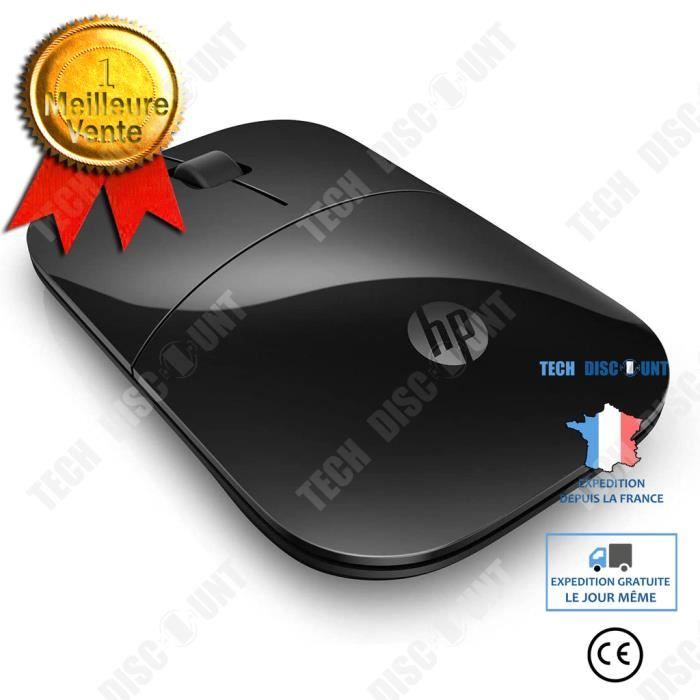 TD® HP Souris USB sans fil mince 2,4 GHz noire avec capteur optique LED bleue 1200 dpi, autonomie de la batterie jusqu'à 16 mois