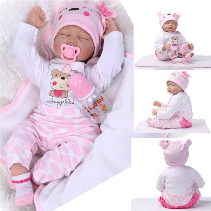 Silicone 55cm Poupee Poupon Realiste Bebe Nouveau Ne Bebe Jouet Cadeau avec Mamelon et Bouteille de Lait Cdiscount Jeux Jouets