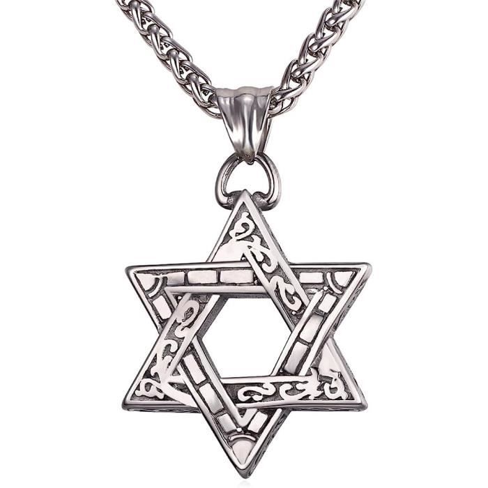 Collier Ninja Acier Inoxydable Lau-Fashion - Tête De Mort Et Étoile - 43 Mm