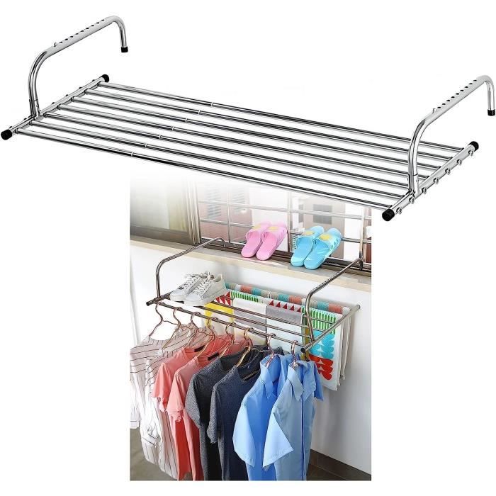 Séchoir Pliable économique Étendoir Linge Mural Pliable 60cm - Acier Carbone - 25kg Charge - 4 Crochets - Intérieur/extérieur Séchoir Mural Pliable Acier Carbone 25kg Balcon Salle Bain 60cm