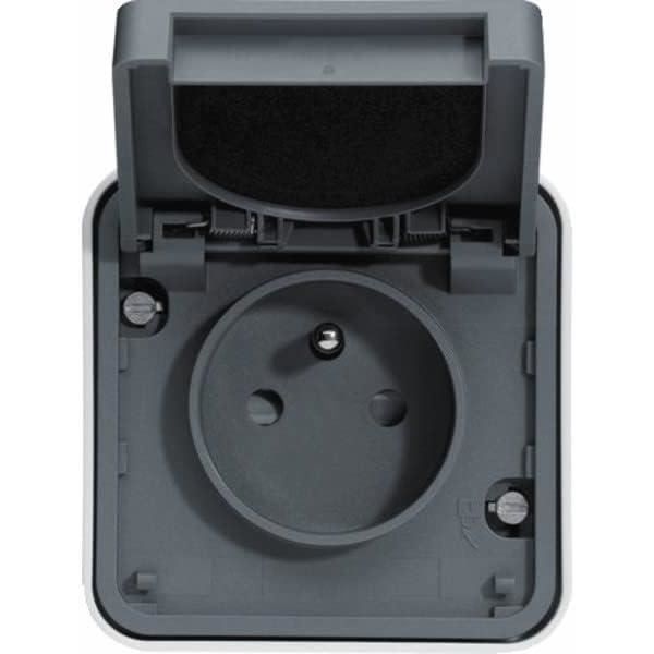 Prise Extérieure Hager Cubyko 2P+T 16A IP55 - Gris