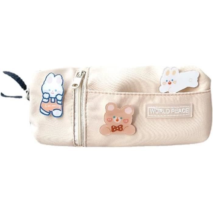 Grande Trousse à Crayons Double Couche En Velours Côtelé | 2 Compartiments, Poignée | Pour école, Bureau, Voyage - 10