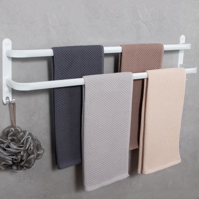 Porte-serviettes Mural à 3 Niveaux Avec Crochets - Aluminium Blanc - Longueur 80 Cm - Pour Salle De Bain Ou Cuisine - 8