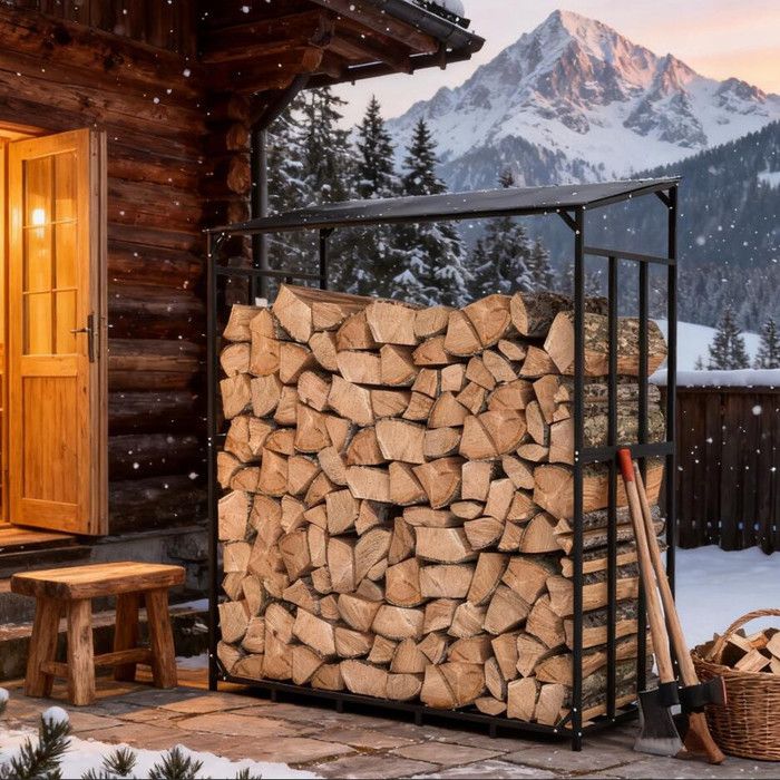 Range-bûches Intérieur / Extérieur En Métal - Grande Capacité 150 Kg - Idéal Pour Cheminée, Poêle, Salon Ou Jardin - 8