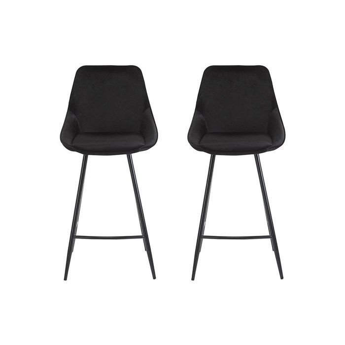 Lot de 2 tabourets de bar - Velours - Noir - MASURIE Lot de 2 tabourets de bar - Velours - Noir - MASURIE