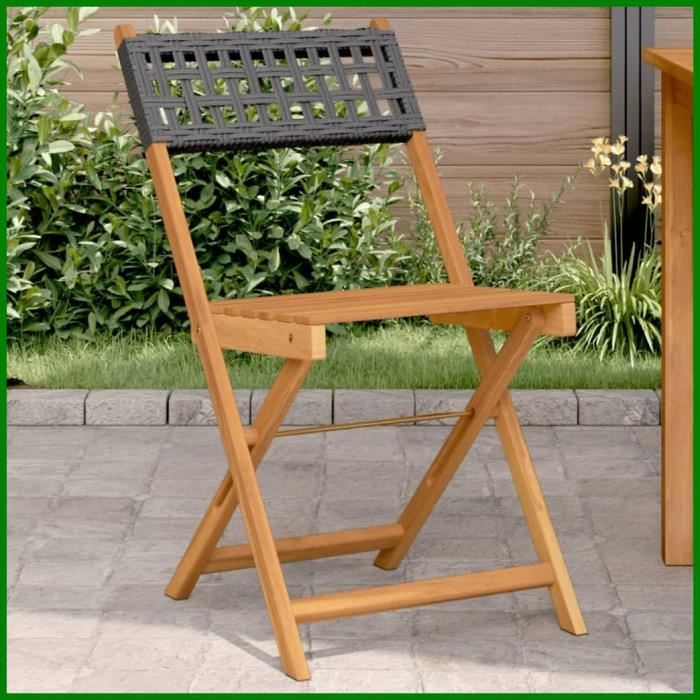 VGEBY Chaises de bistrot lot de 2 noir bois massif dacacia et rotin AF1218 - Abilityshop - Bon Matériel