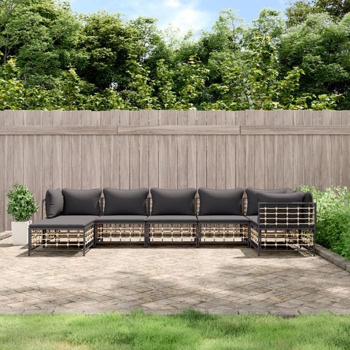 vidaXL Salon de Jardin avec Coussins 7 pcs Canapés avec Dossier Ensemble de Meubles Patio Terrasse Extérieur 3186722