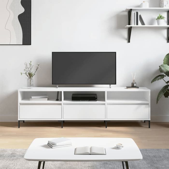 vidaXL Meuble TV Armoire de Télévision avec 6 Compartiments Meuble Télé avec Pieds Salon Salle de Séjour Blanc Bois 831284