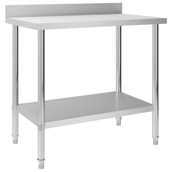 Table de travail de cuisine - VIDAXL - 100x60x93 cm - Inox - Robuste - Avec dosseret