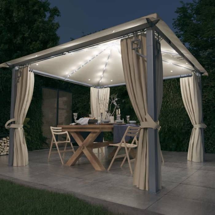 vidaXL Tonnelle avec Rideau et Lumières LED Belvédère de Jardin Pavillon d'Extérieur Tente de Réception Chapiteau Barbecue 3070332