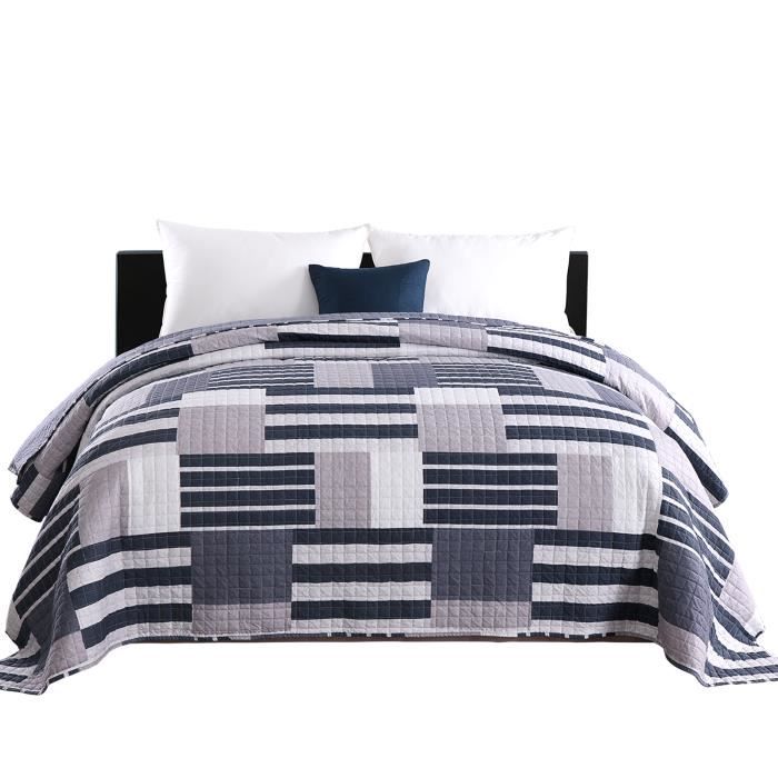 Woltu Dessus De Lit Patchwork Couvre Lit Matelasse Jete De Lit Pour Lit Double 170x210cm Patchwork Stripes Karo Cdiscount Maison